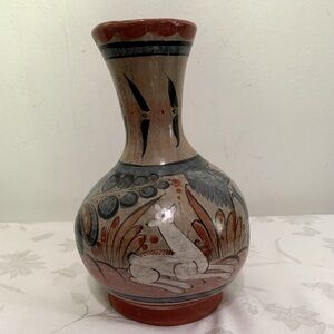 Mexican Vase glazed Pottery  10” deer motif